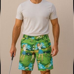 Loudmouth Golf Shorts Men’s 34 Retro Print Novelty Pin Up Girl Sportswear